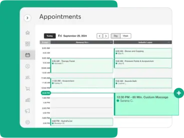 A collage showing scheduling features in Mindbody software